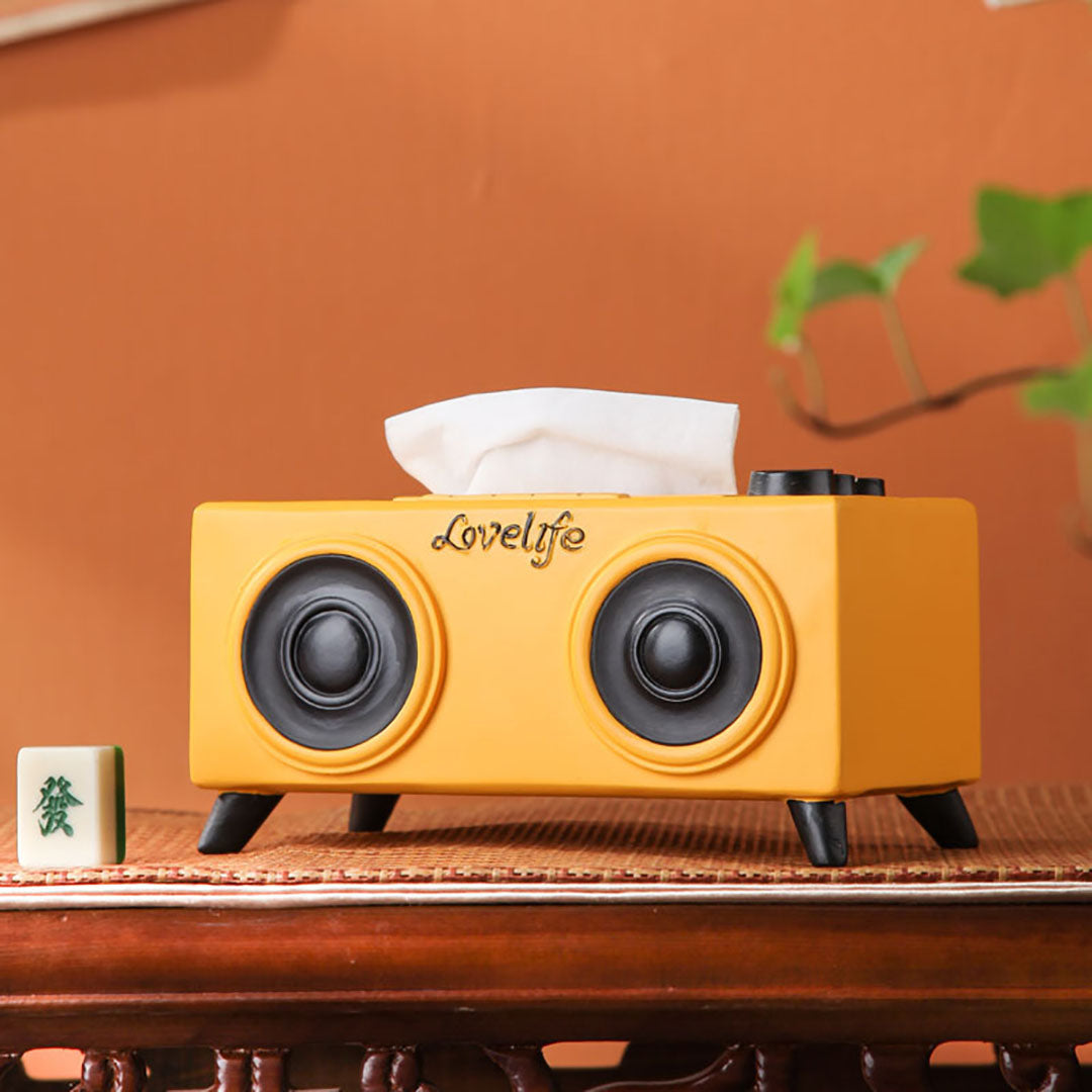 Caja de pañuelos de audio de música retro