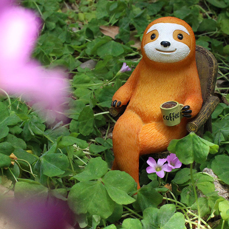 Rocking Chair Sloth Garden Statue Drinking Coffee