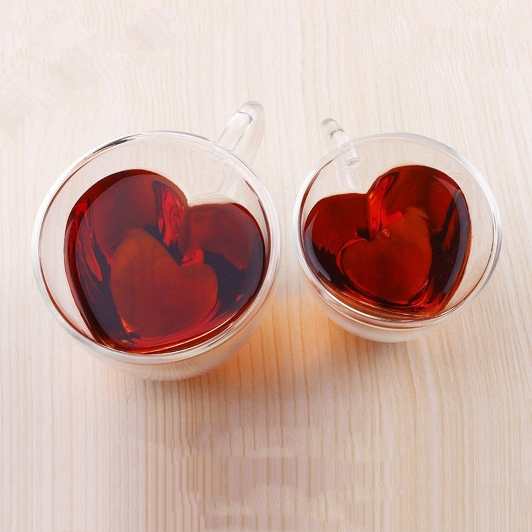 Taza de té de café en forma de corazón de amor de cristal