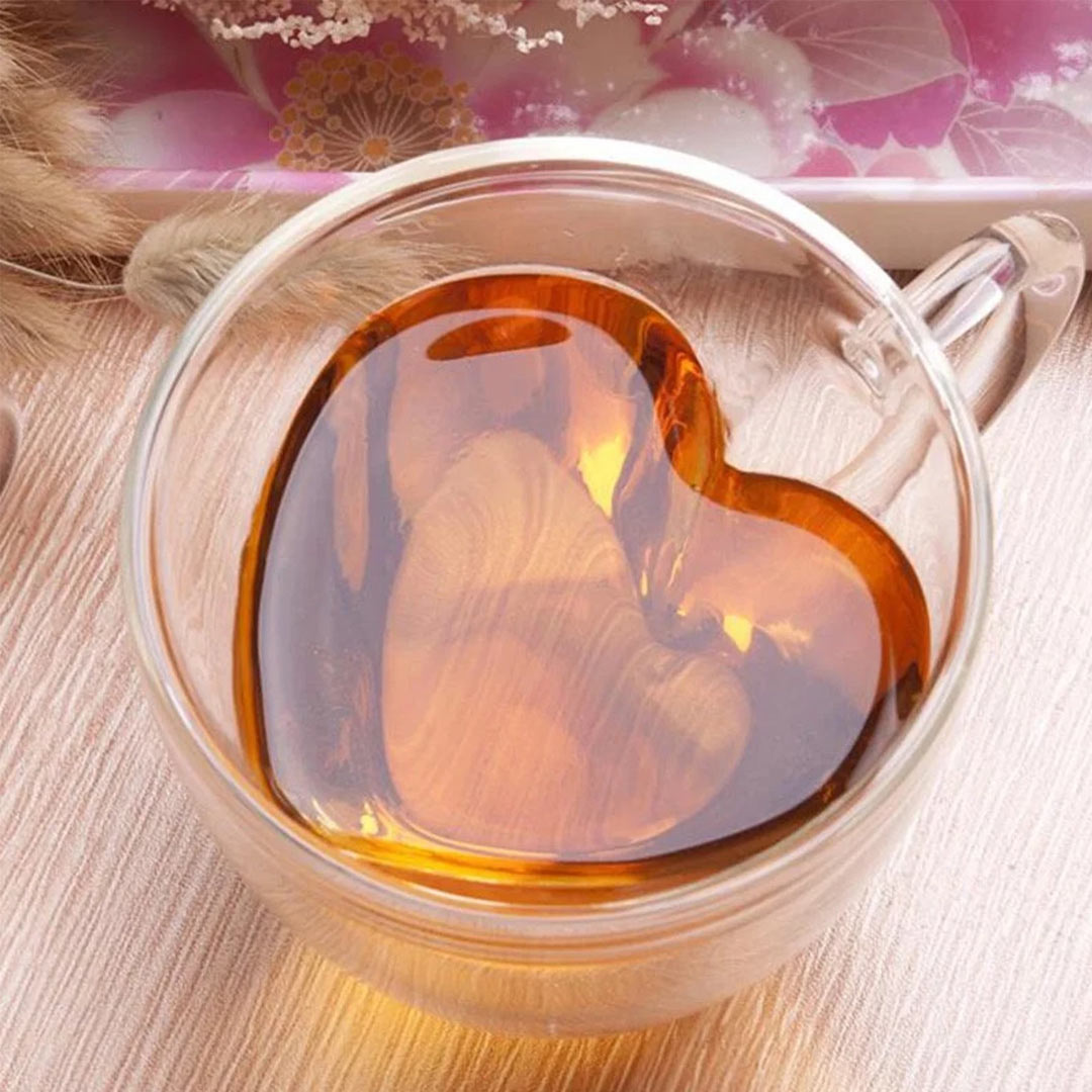Tazza da tè e caffè a forma di cuore in vetro