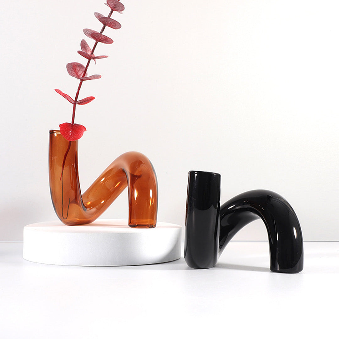 Vase bougeoir en verre torsadé