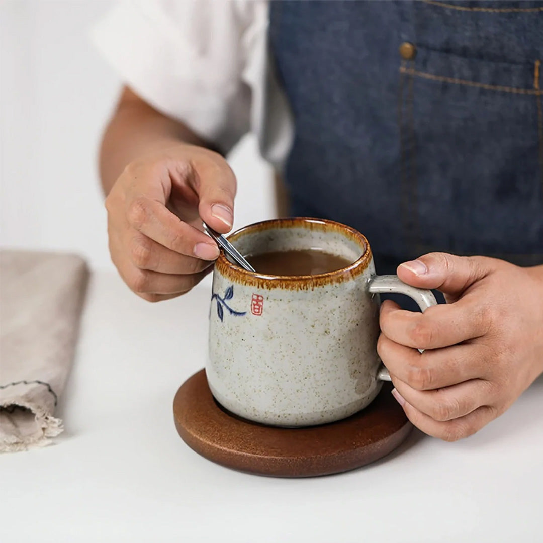 Retro Ceramic Printed Mug with Lid and Spoon