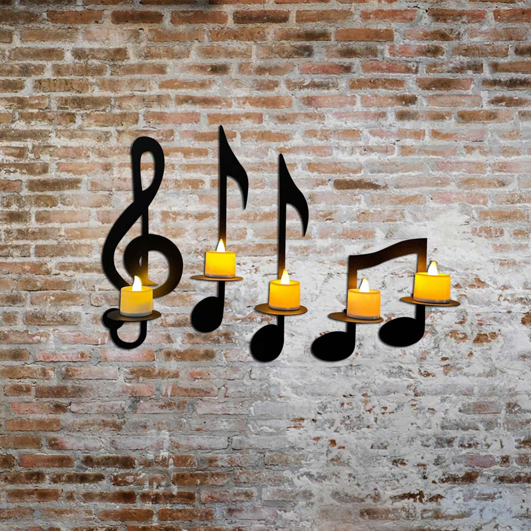 Black Music Note Decorative Wall Candle Holder
