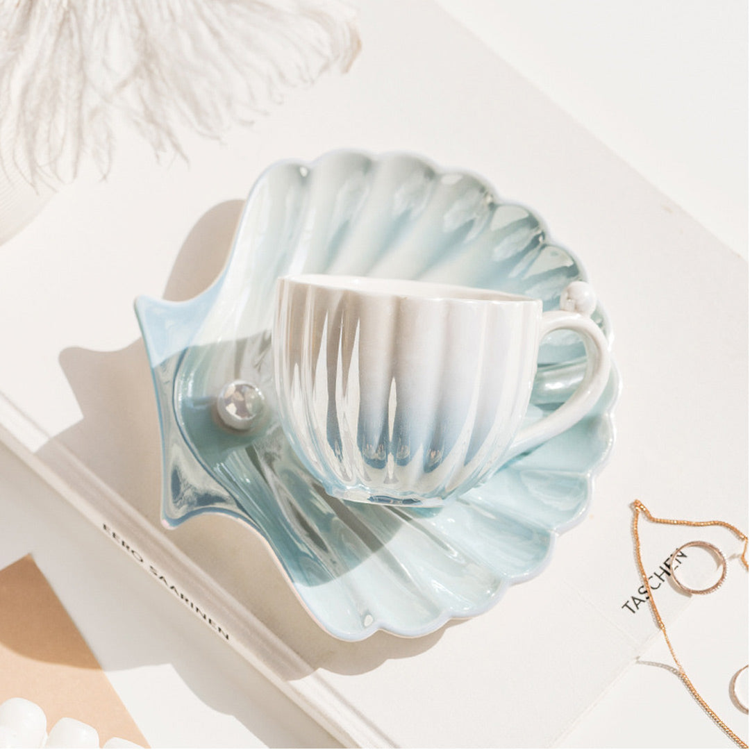 Creative Pearl Shell Tea Cup with Saucer