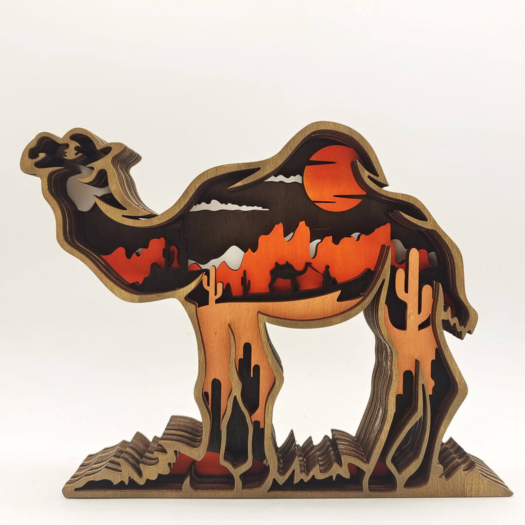 3D Wooden Camel Carving Handcraft