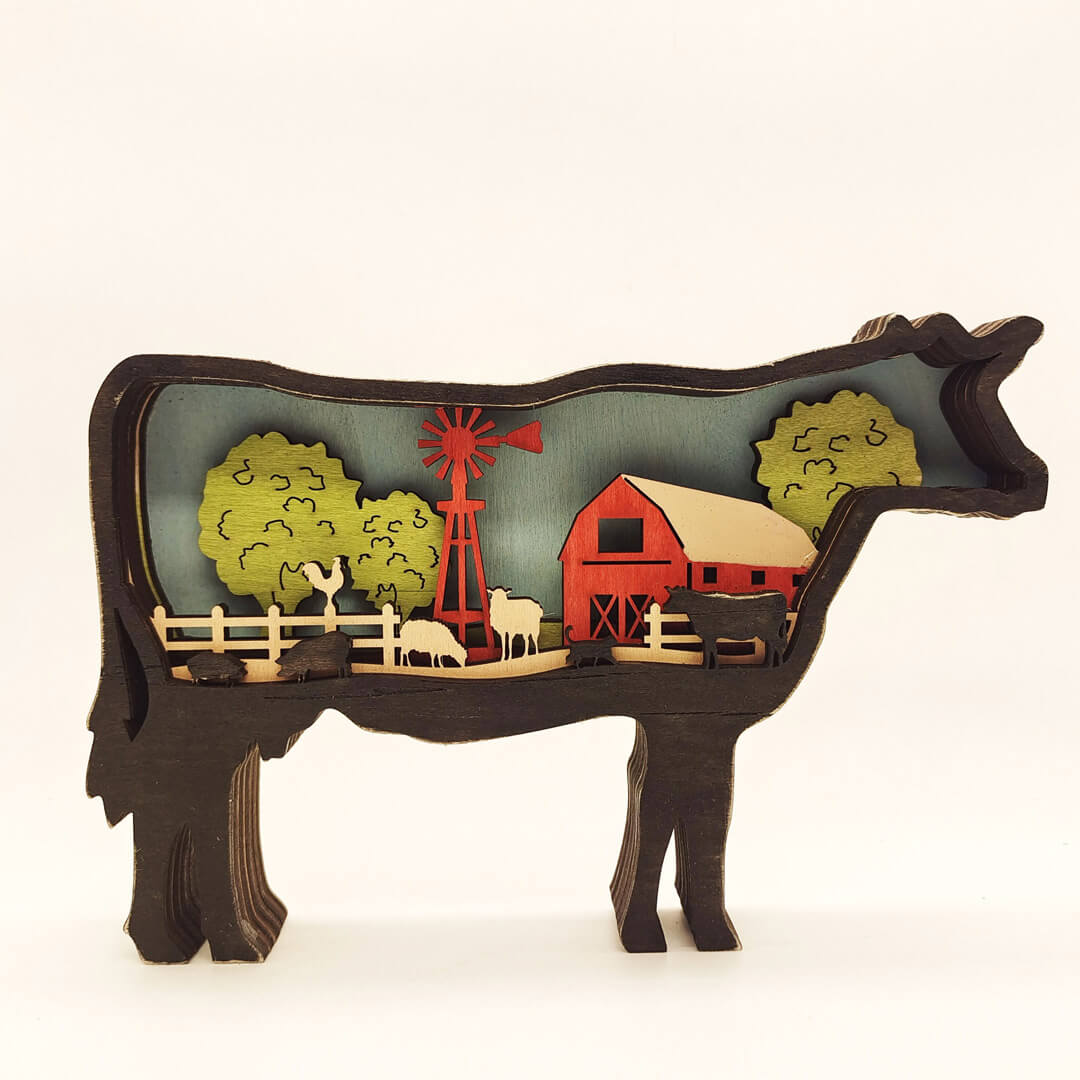 3D Wooden Cattle Carving Handcraft