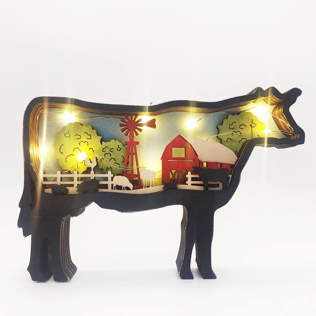 3D Wooden Cattle Carving Handcraft