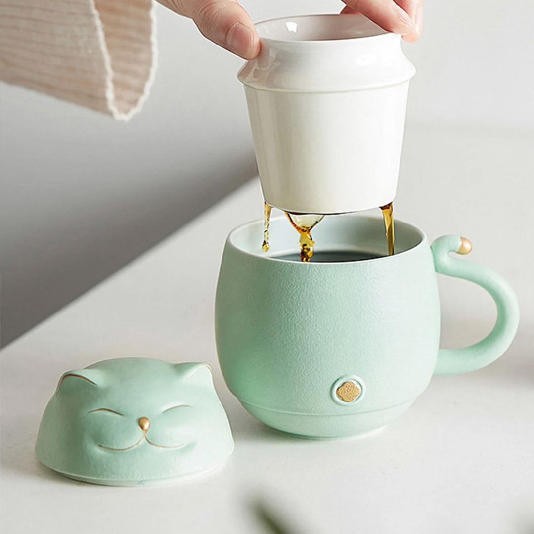 Tasse à thé chat avec infuseur et couvercle
