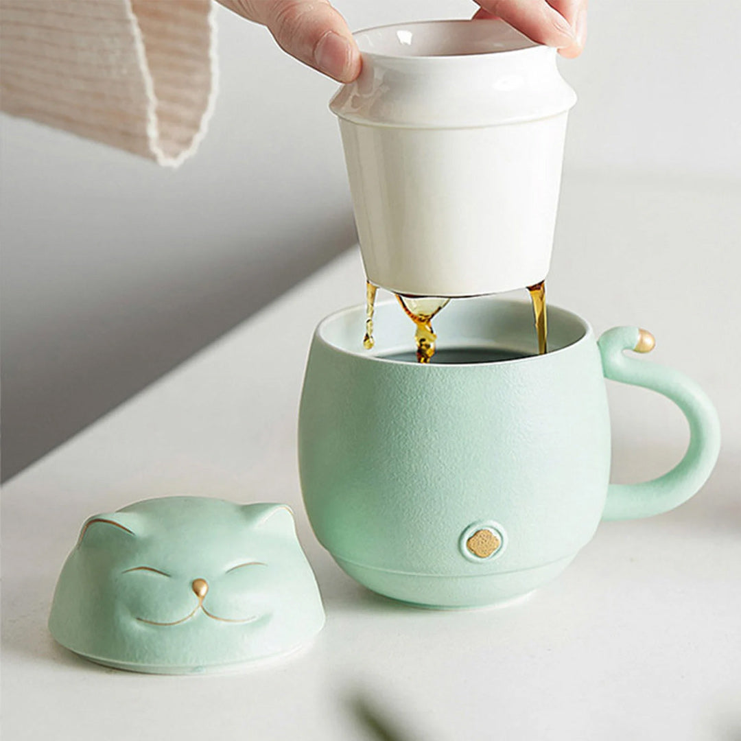 Taza de té para gatos con infusor y tapa