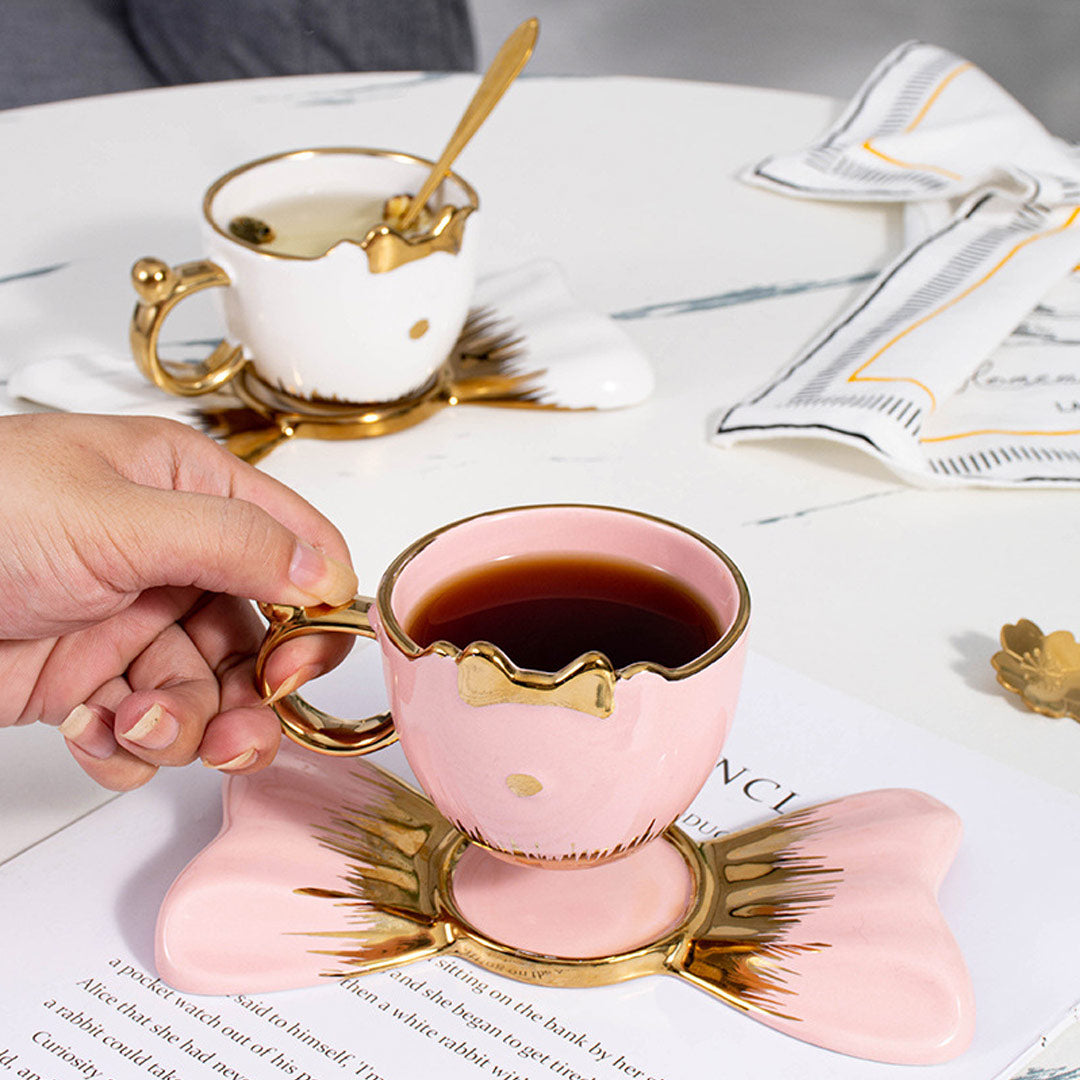 Bow Tie Cat Shape Mug With Saucer & Spoon