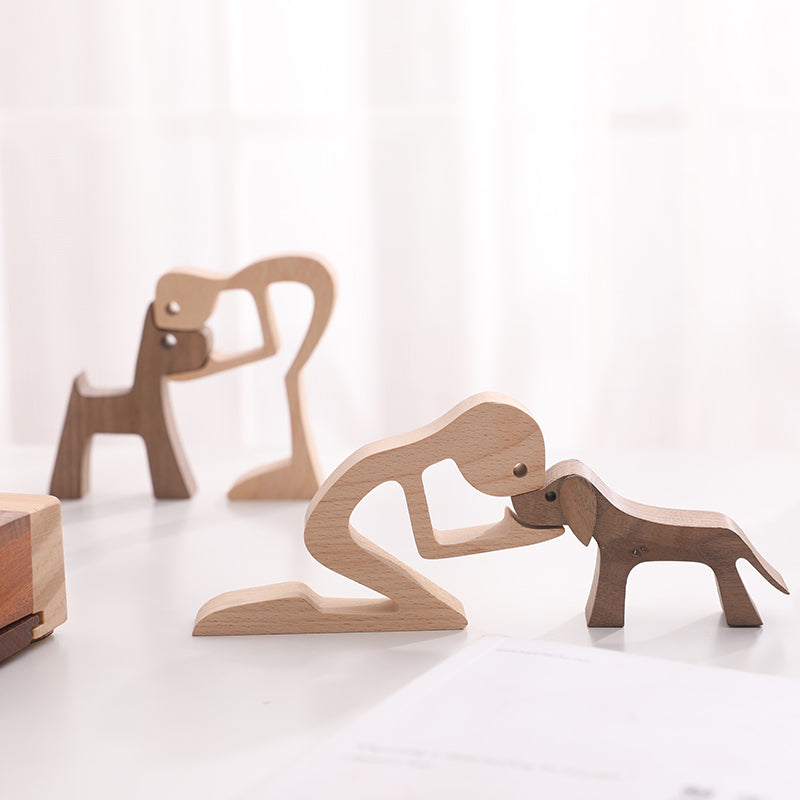 Adorno de madera humano y perro