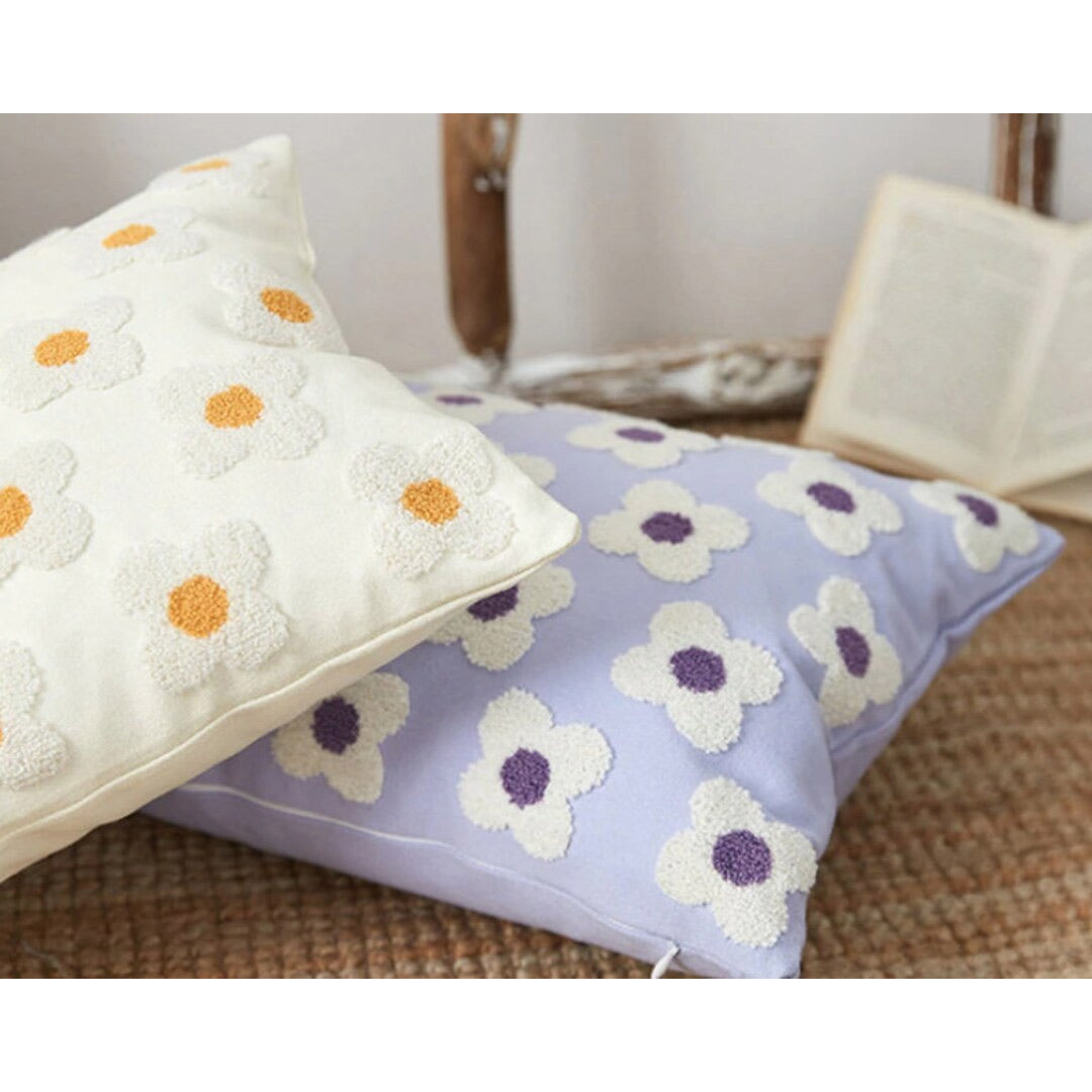 Daisy Flower Embroidery Cotton Cushion Cover