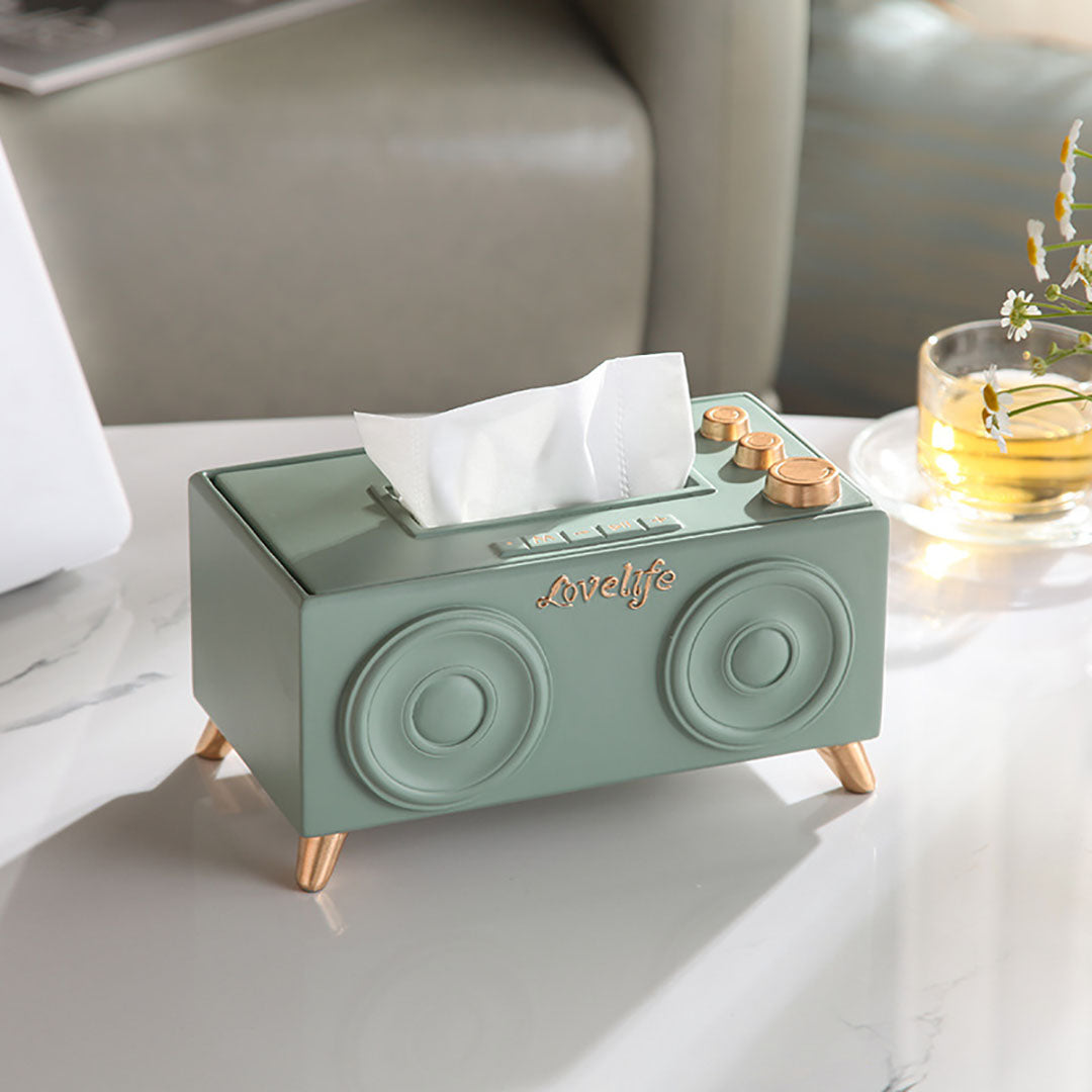 Caja de pañuelos de audio de música retro