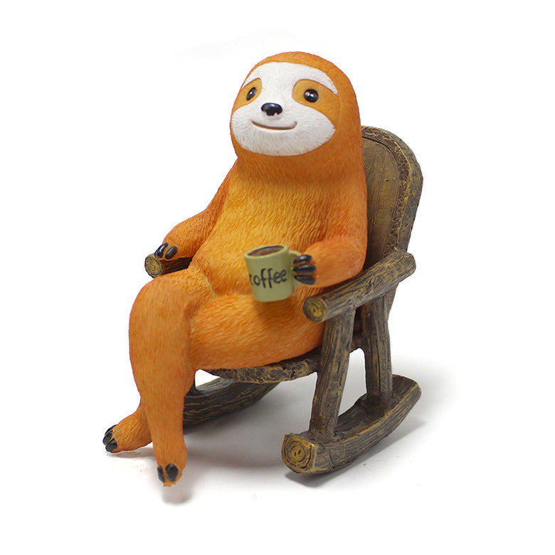 Rocking Chair Sloth Garden Statue Drinking Coffee