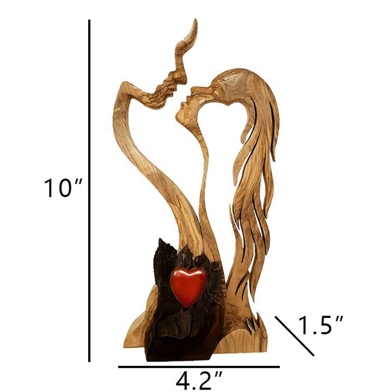 Ornement de statue en bois de couple d'amour éternel