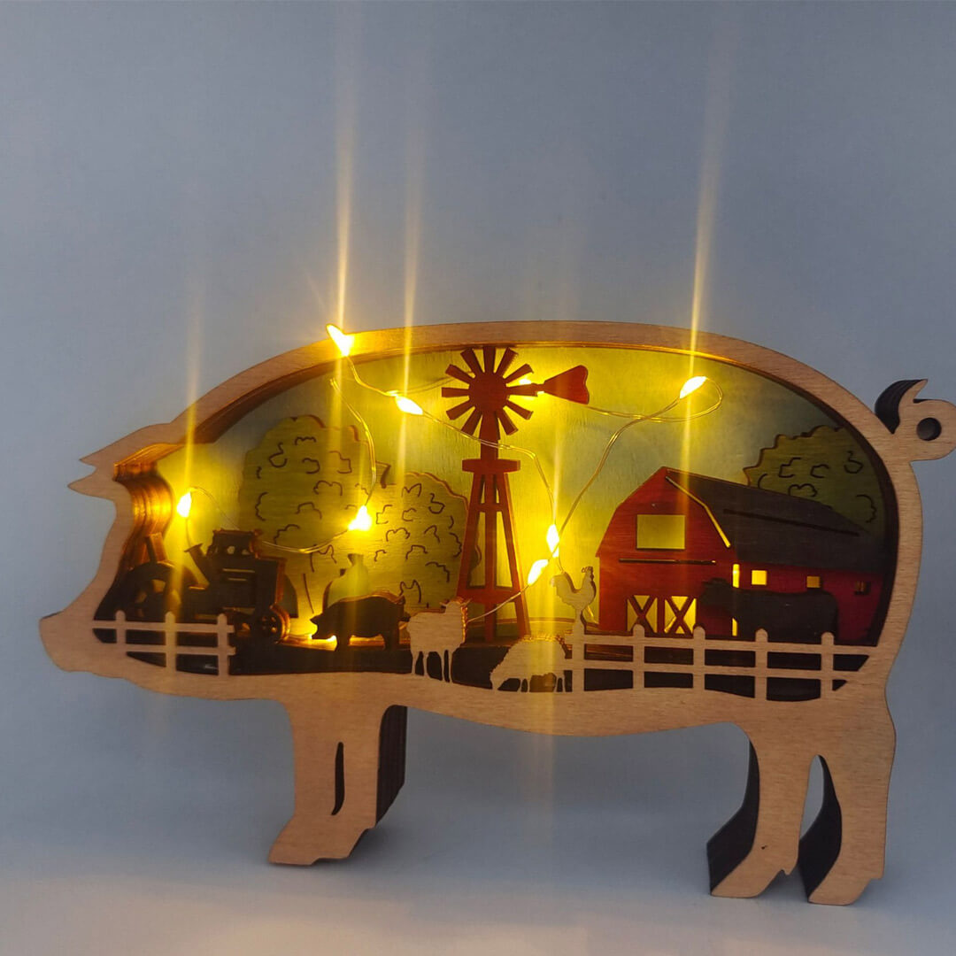 3D Wooden Piggy Carving Handcraft
