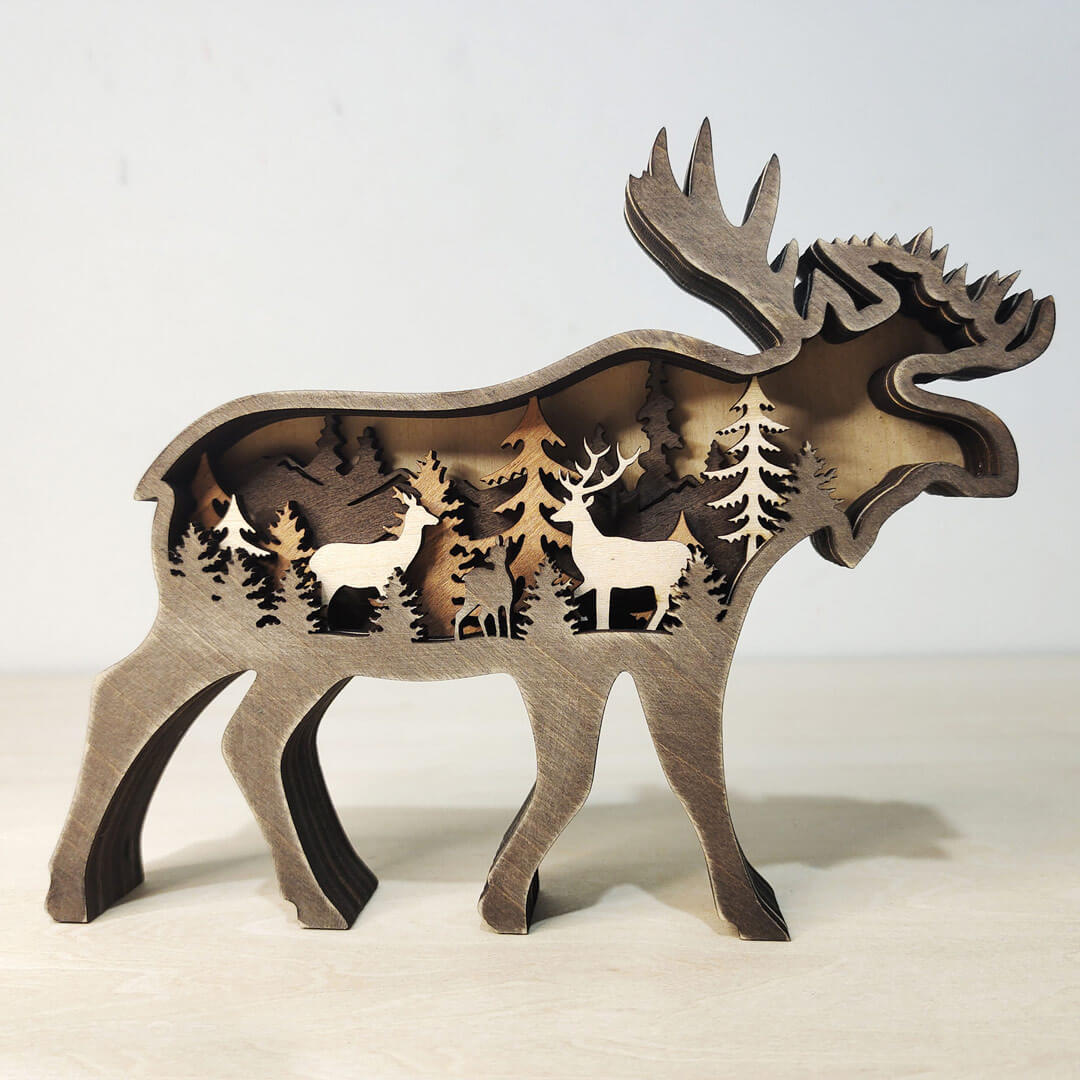 3D Wooden Moose Carving Handcraft