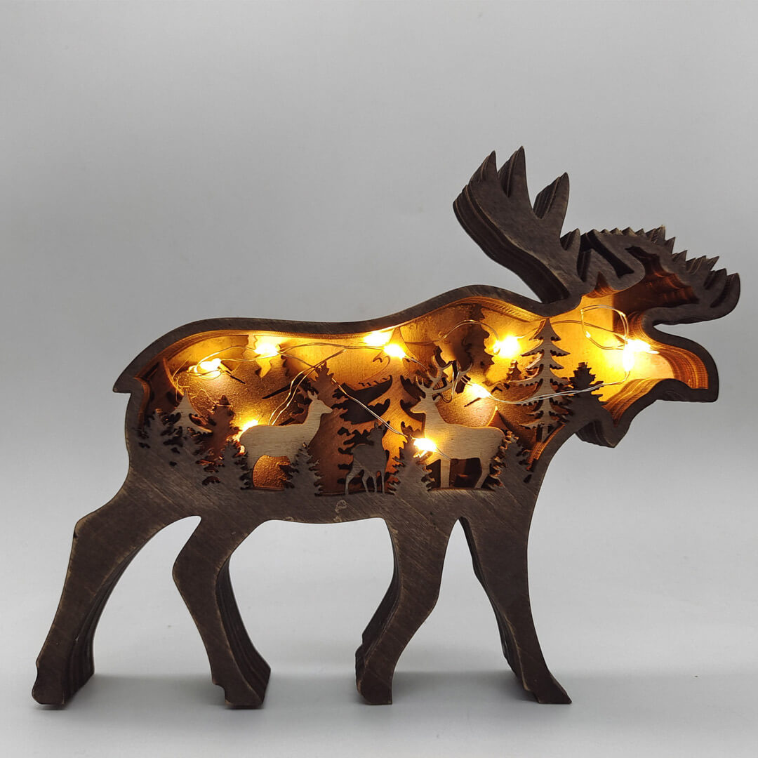 3D Wooden Moose Carving Handcraft