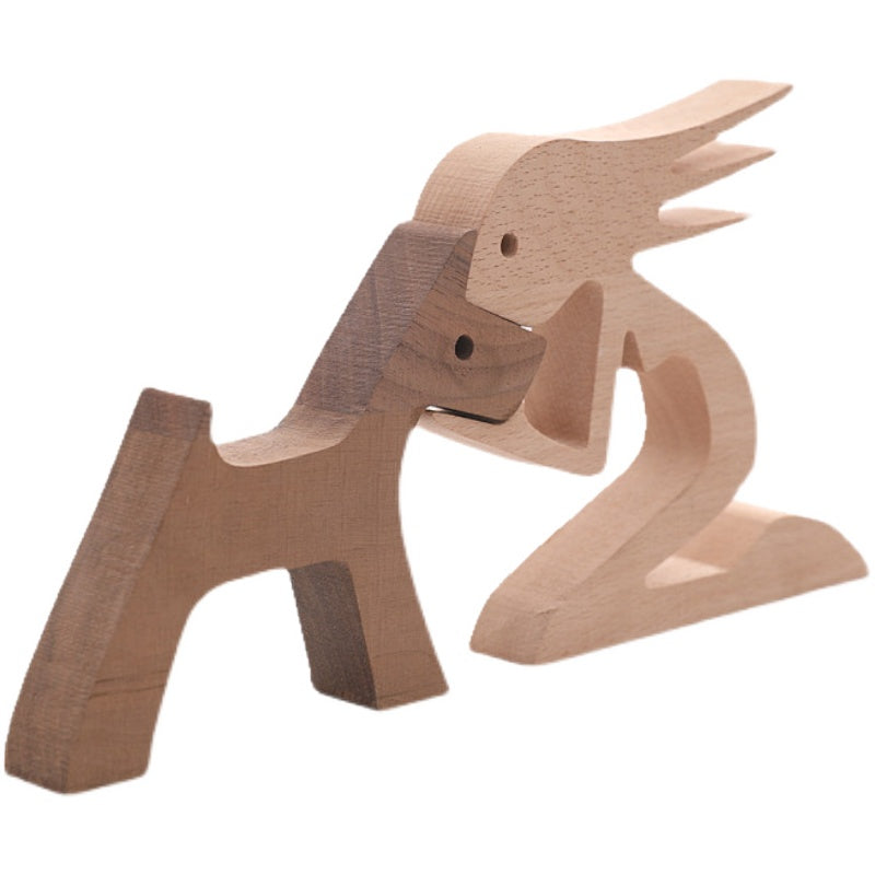 Adorno de madera humano y perro