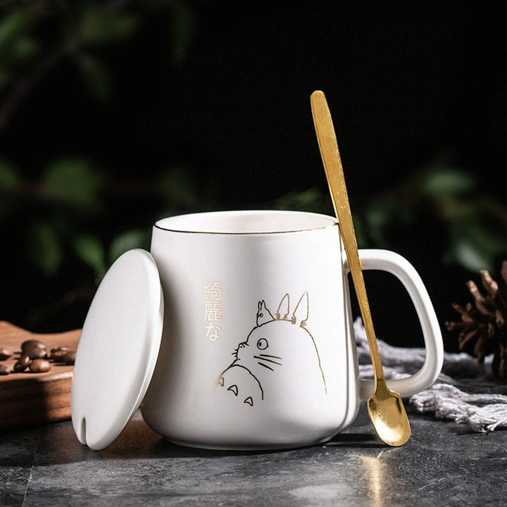 Taza de té de café Totoro con cuchara de tapa