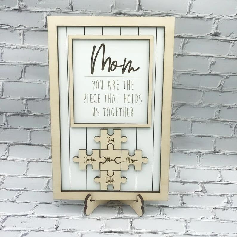 Color border optional Handmade Personalized Wood Mom Puzzle Sign