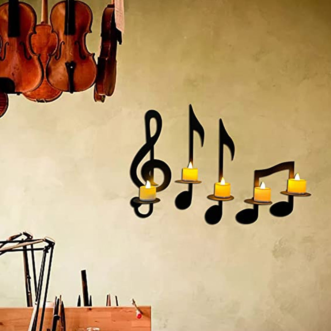 Black Music Note Decorative Wall Candle Holder
