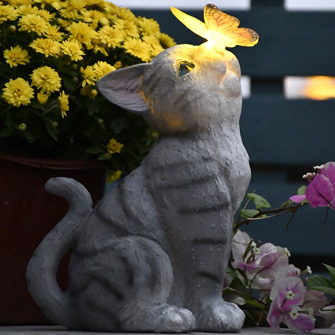 Hund/Katze mit Schmetterlings-Solarlicht-Gartendekoration