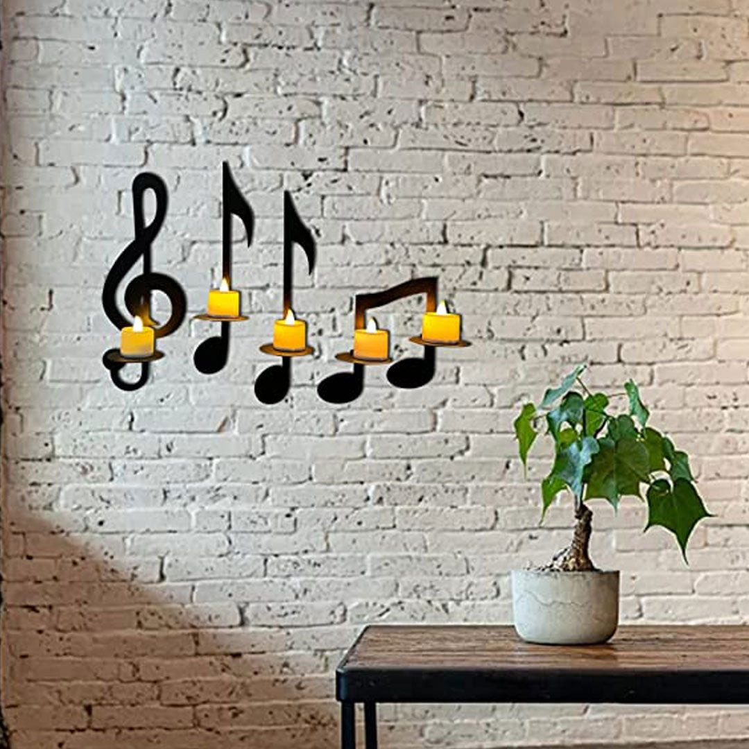 Black Music Note Decorative Wall Candle Holder