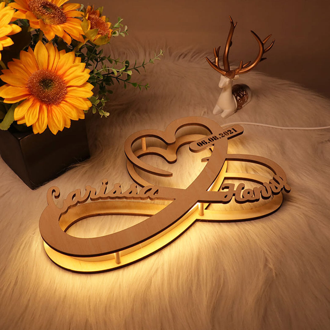 Luz de noche de madera infinita personalizada