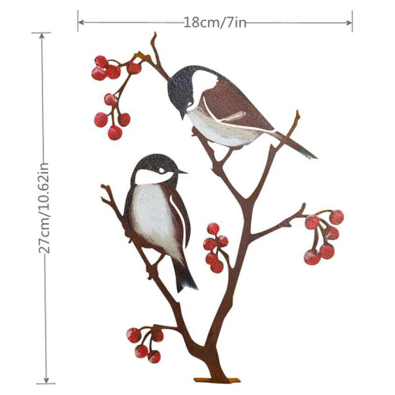 Metall handbemalte Meise und Beeren Gartenkunst
