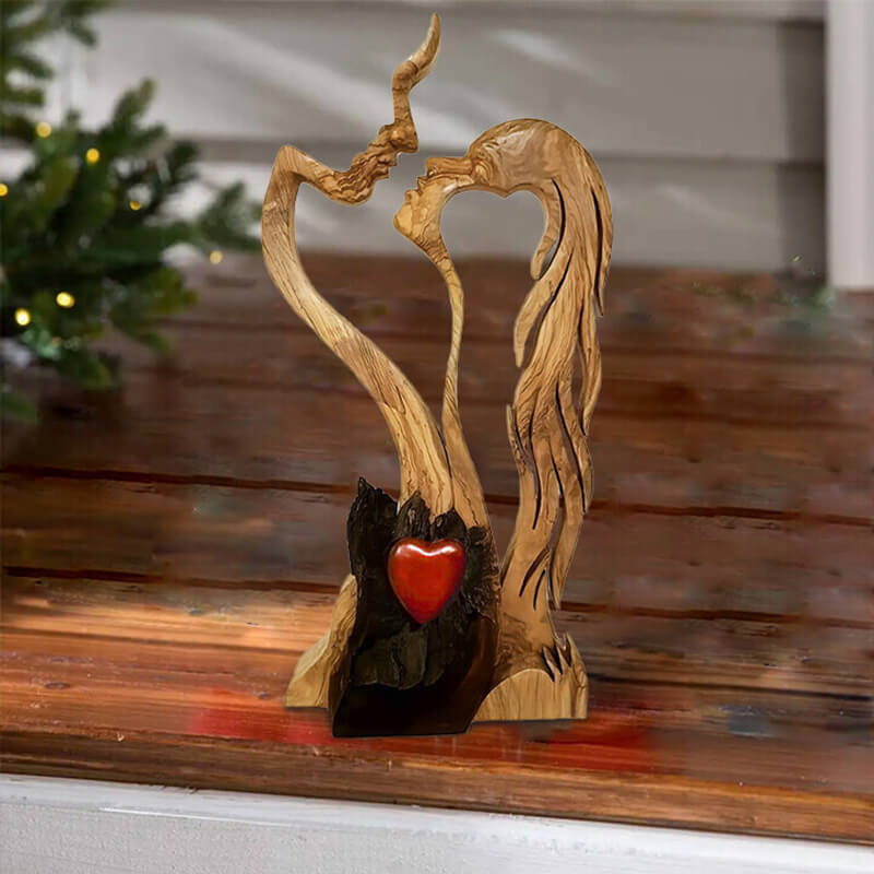 Ewige Liebespaar-Holzstatuen-Verzierung