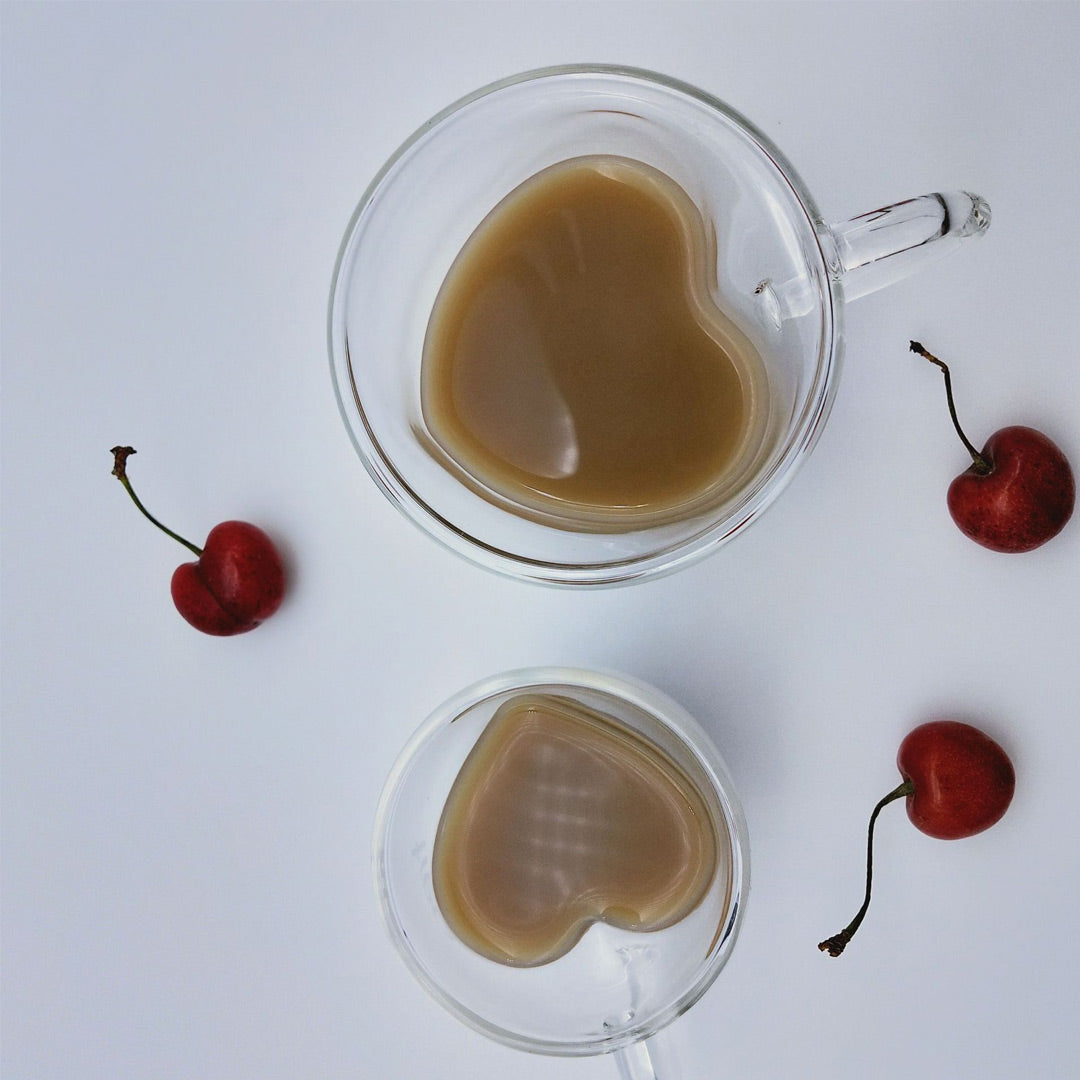 Taza de té de café en forma de corazón de amor de cristal