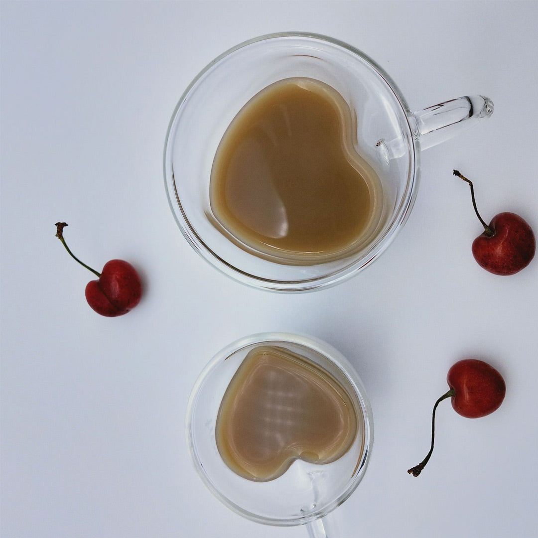 Glas-Liebes-Herz-geformter Kaffee-Tee-Becher