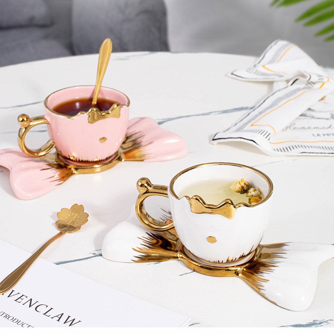 Bow Tie Cat Shape Mug With Saucer & Spoon