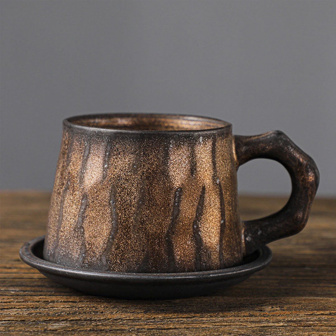 Taza de café de cerámica vintage hecha a mano