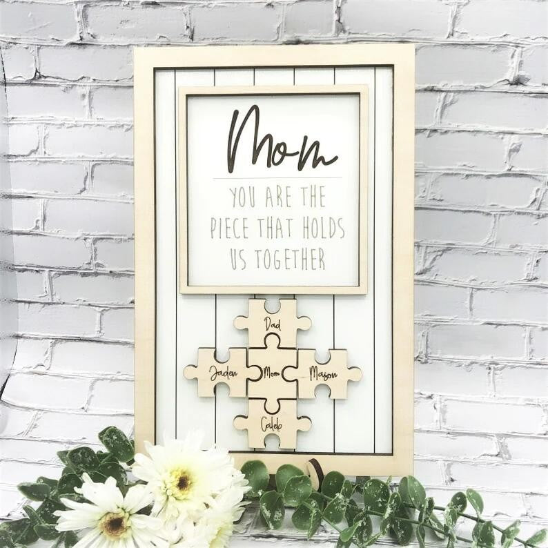Color border optional Handmade Personalized Wood Mom Puzzle Sign