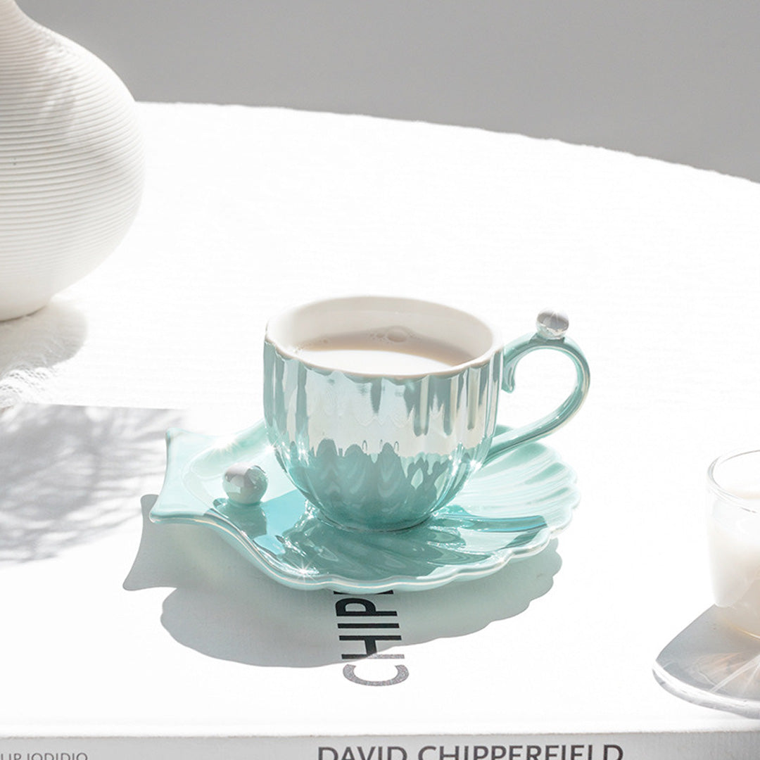 Tasse à thé Creative Pearl Shell avec soucoupe