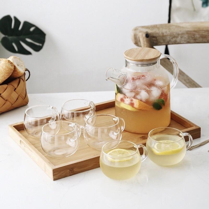 Bamboo Cork Glass Teapot