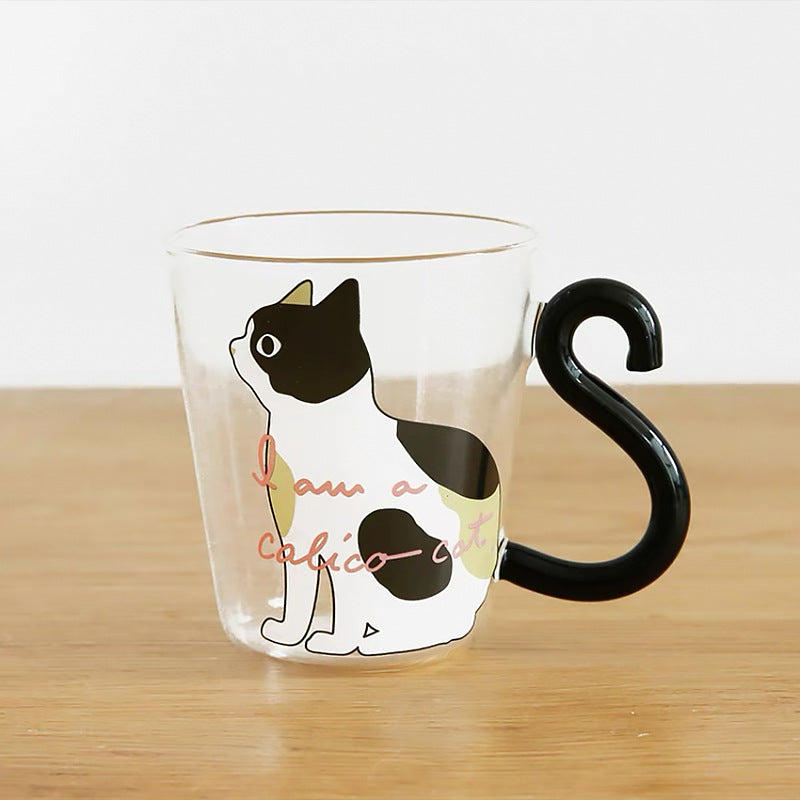 Taza de cristal con asa de cola de gato