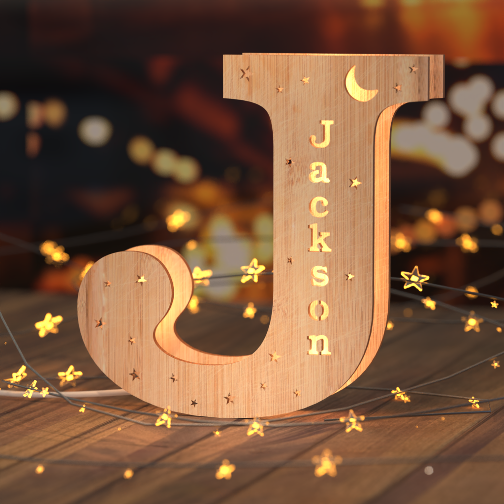 Luz nocturna personalizada con letras de madera