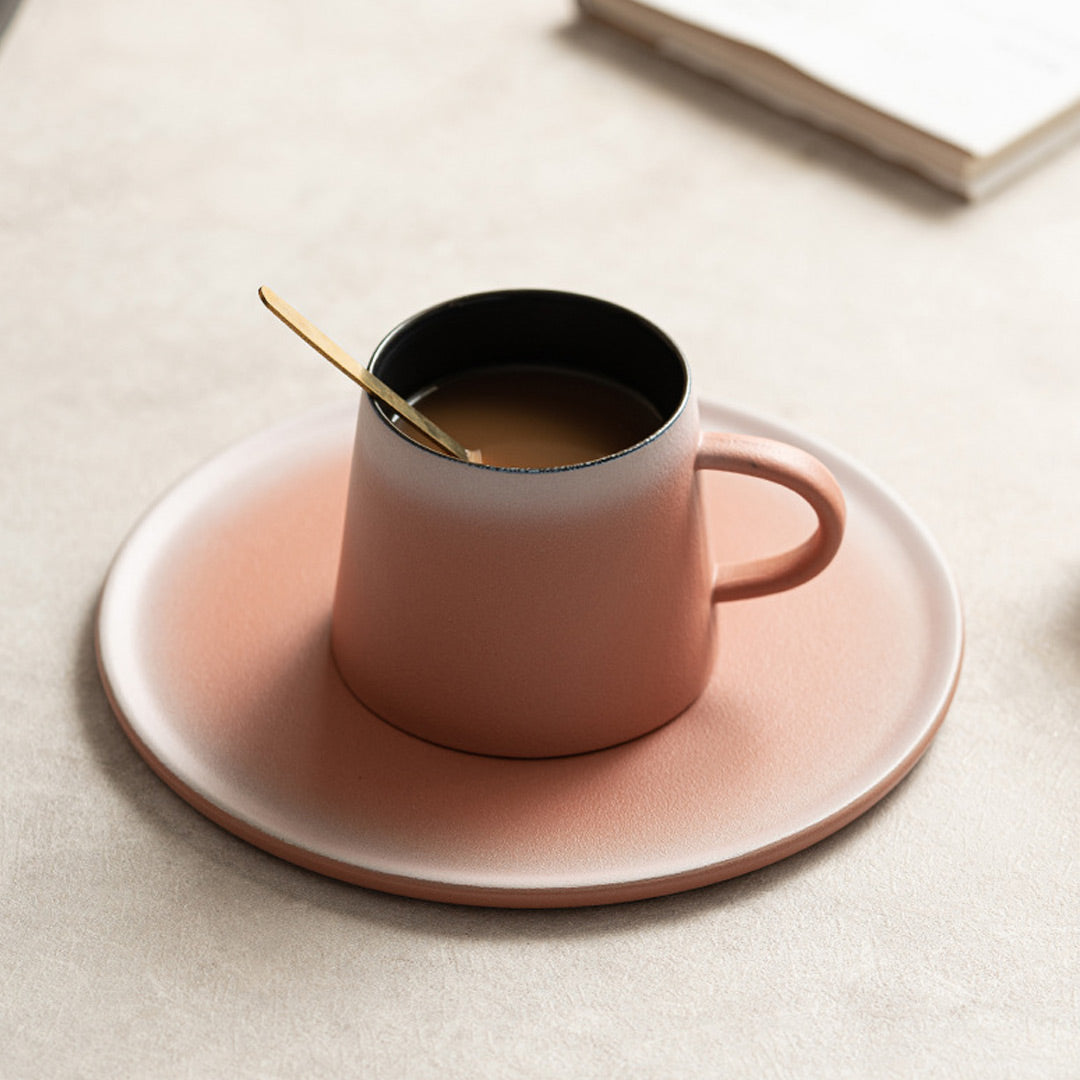 Ceramic Coffee Mug With Saucer & Spoon