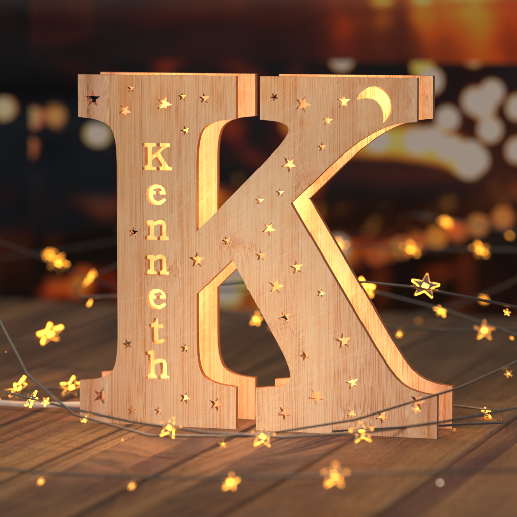 Luz nocturna personalizada con letras de madera