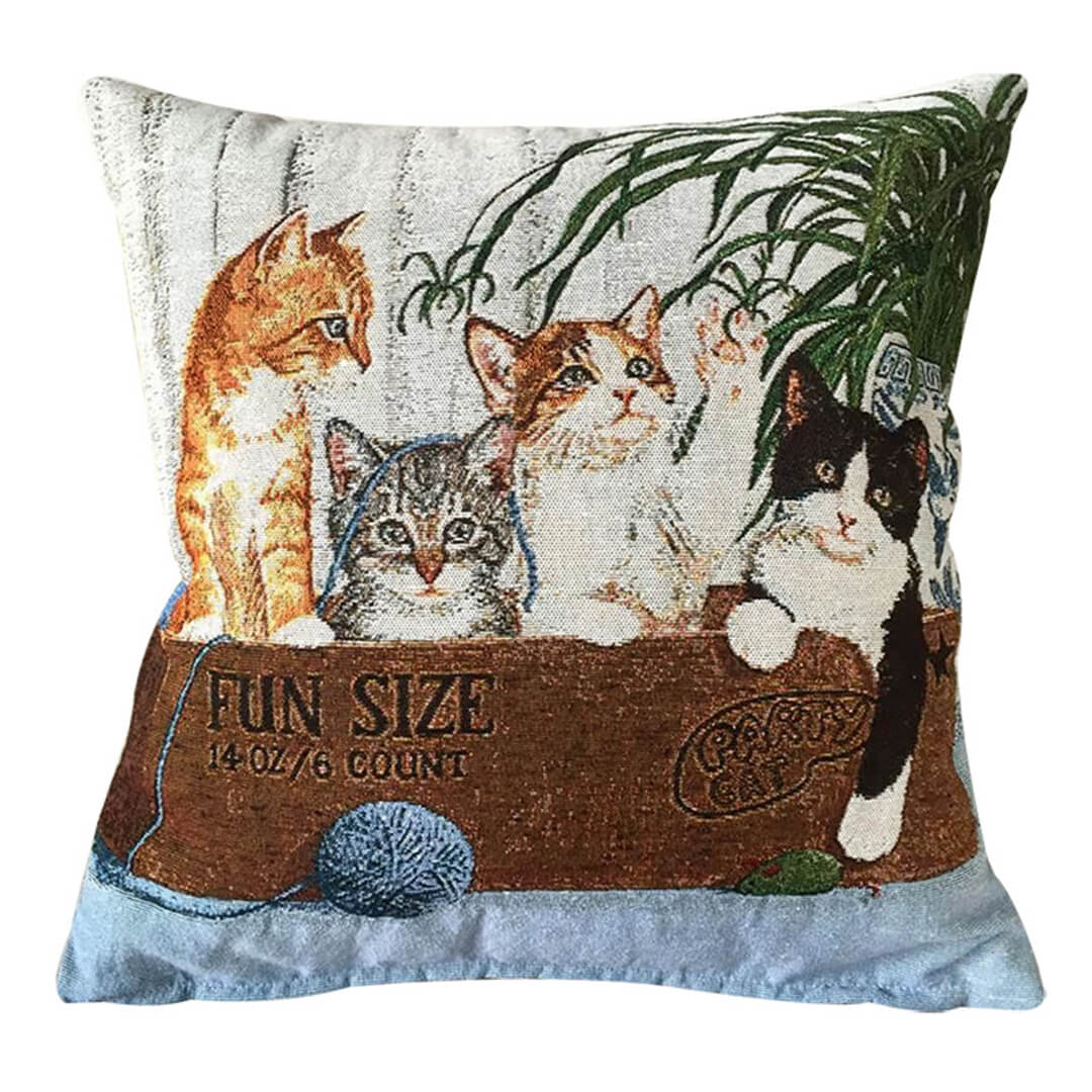 Cat Print Cotton Linen Pillow Cover