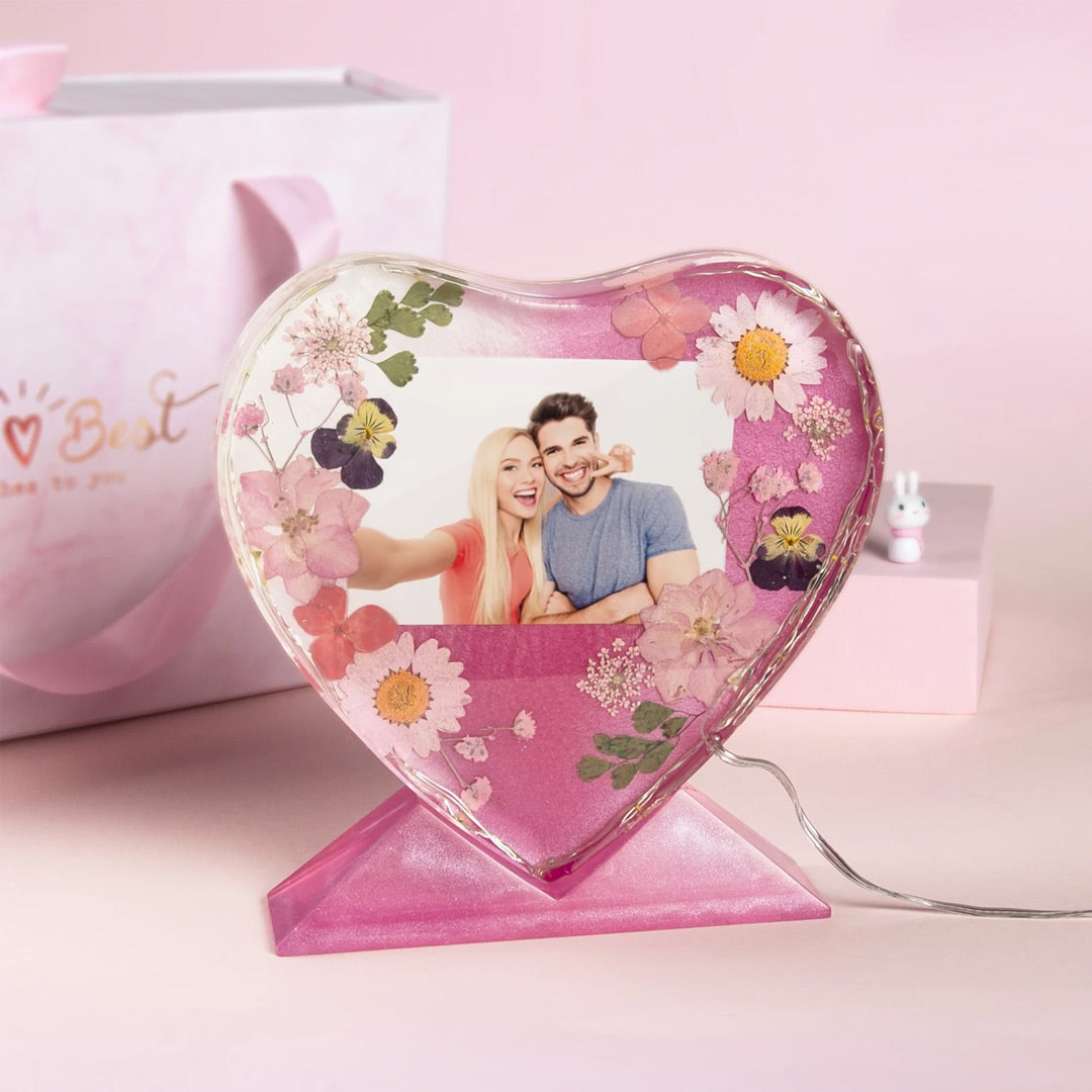 Heart Shape Flowers Photo Frame Light