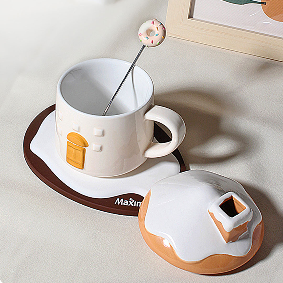 Creative Cute Snow House Mug with Saucer