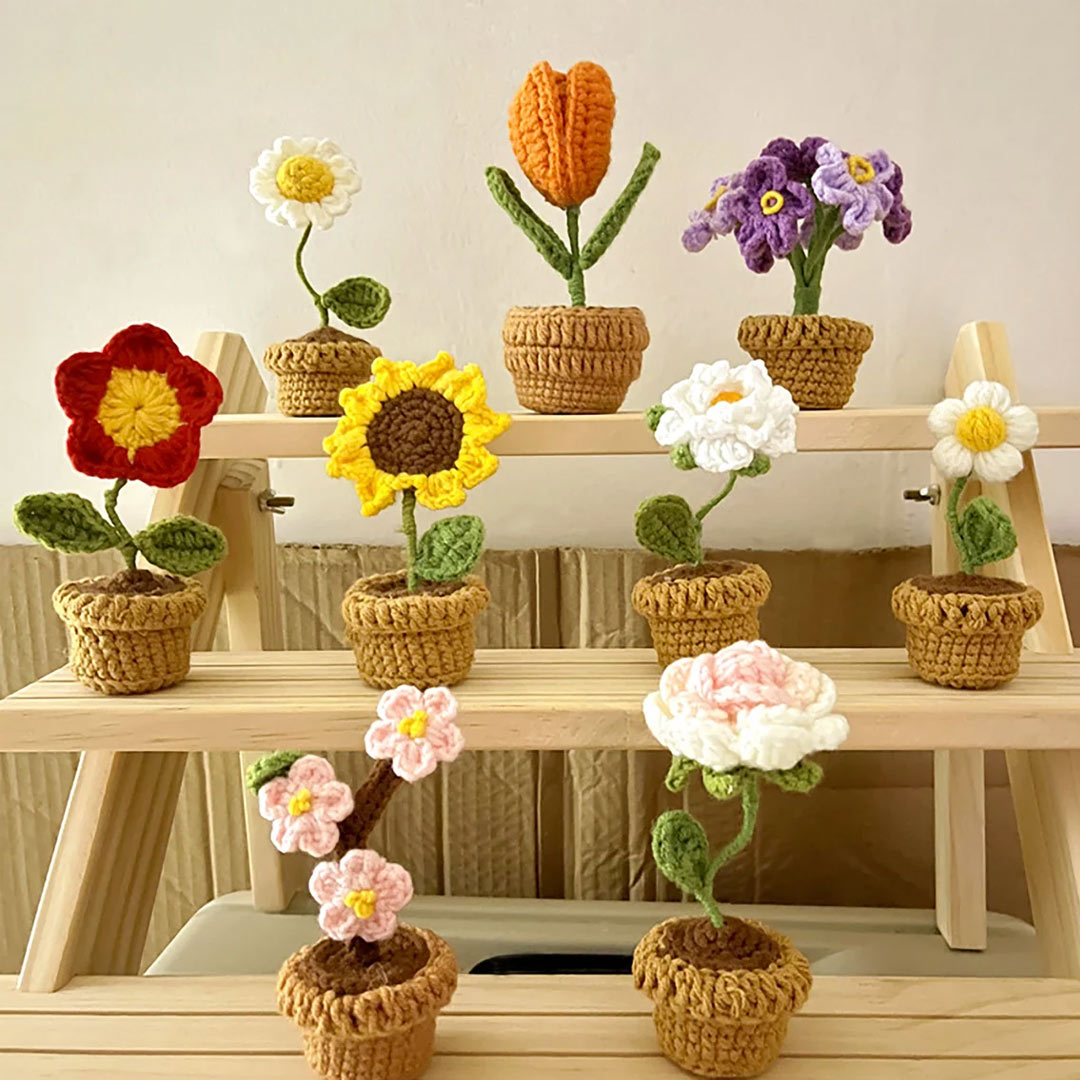 Handmade Knitted Crochet Potted Flowers