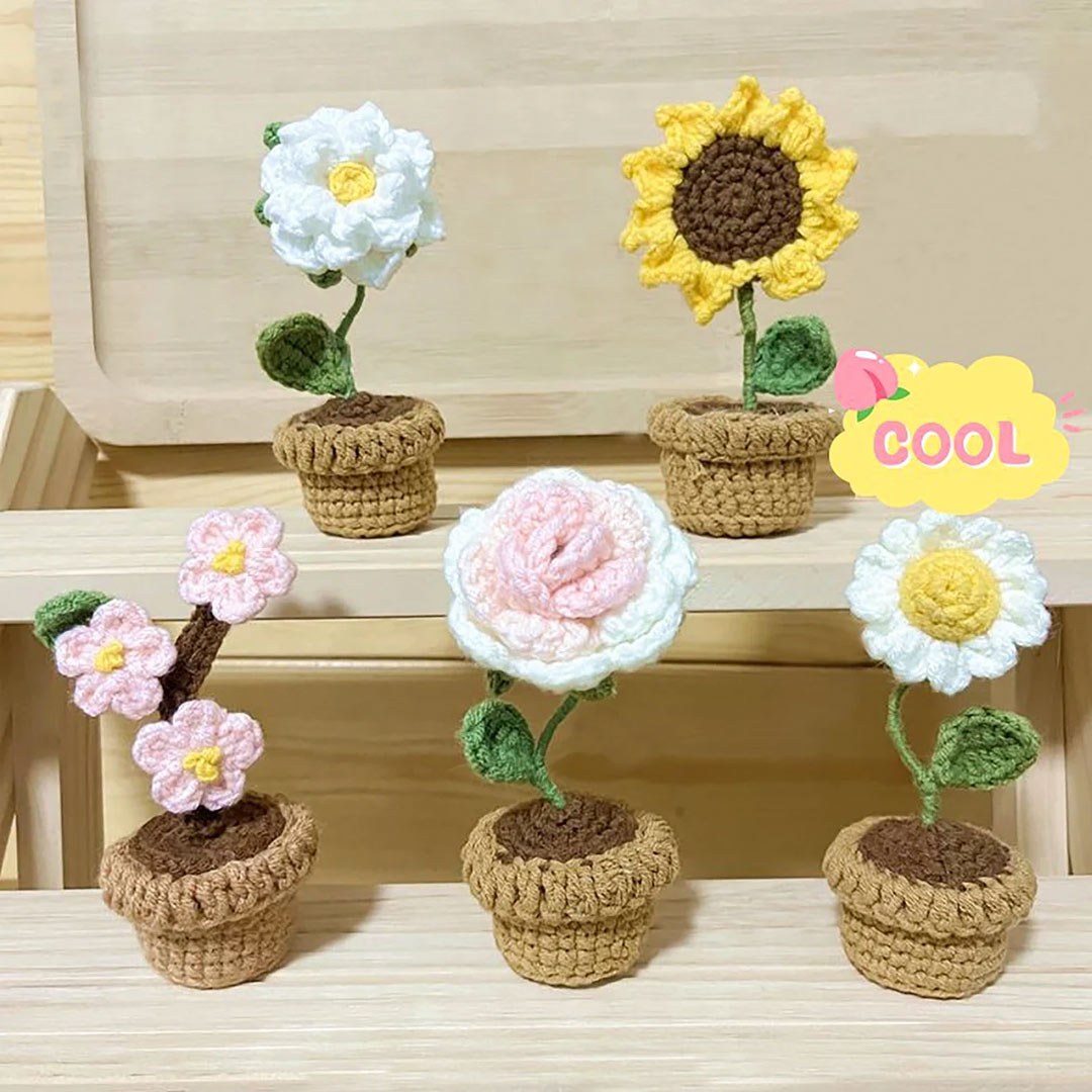 Handmade Knitted Crochet Potted Flowers
