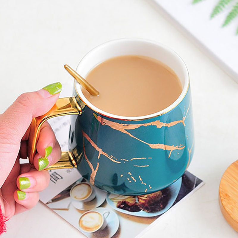 Gold Decal Glazed Cup & Wooden Lid