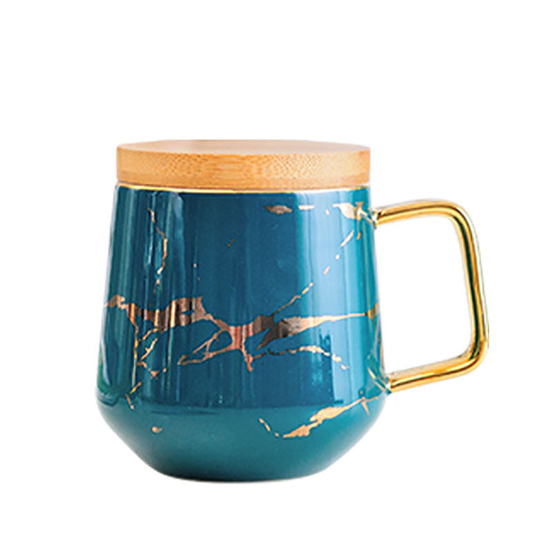 Gold Decal Glazed Cup & Wooden Lid