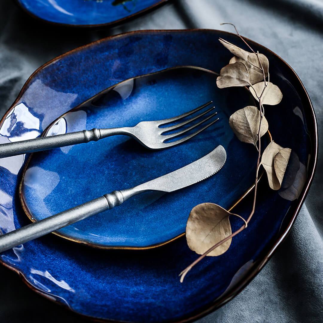 Assiettes Plates Bleu Foncé Ocean Waves